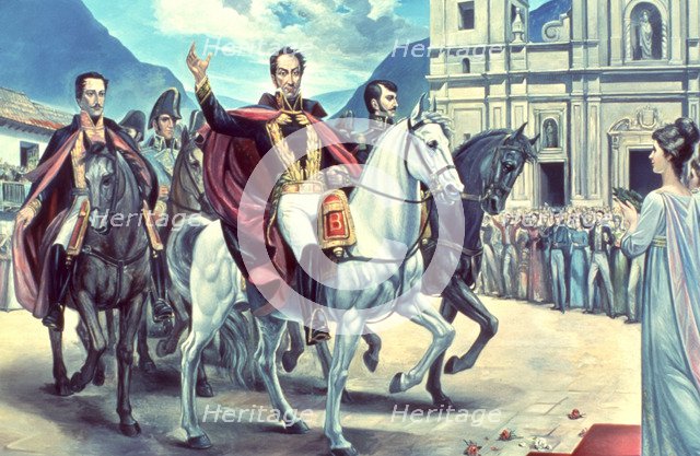Triumphal Entry of Bolivar, Santander and Anzoategui to the main square of Santa Fe de Bogota in …