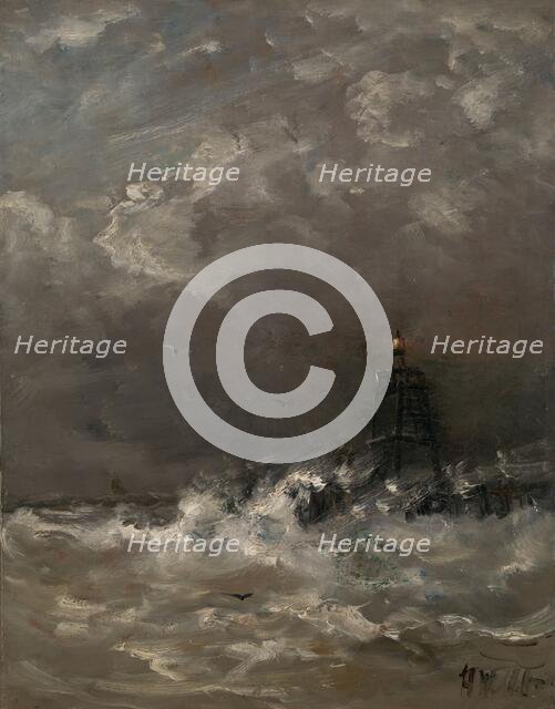 Lighthouse in Breaking Waves, c.1900-c.1907. Creator: Hendrik Willem Mesdag.