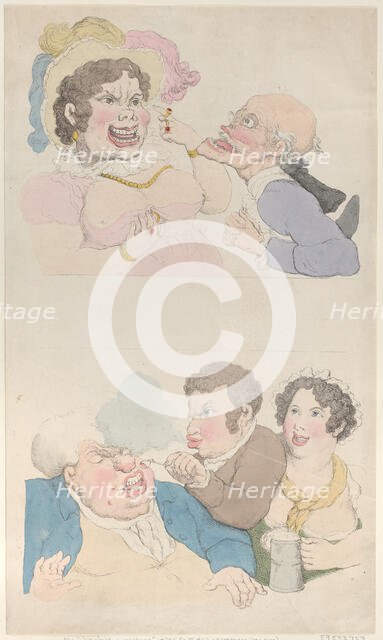 A Man Enticed by a Woman; and Smoking a Customer, 1800 (?)., 1800 (?). Creator: Thomas Rowlandson.