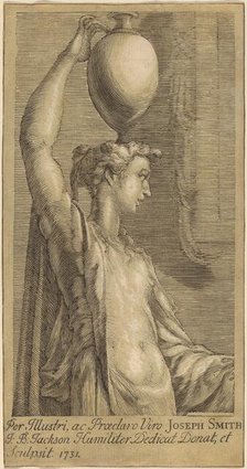 Woman Standing Holding a Jar on the Head, 1731. Creator: John Baptist Jackson.