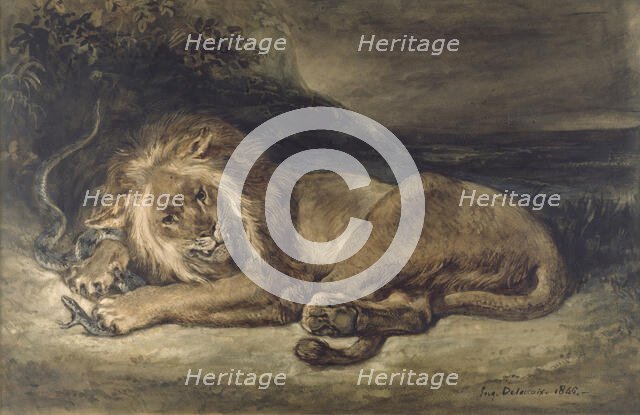Lion and Snake, 1846. Creator: Eugene Delacroix.