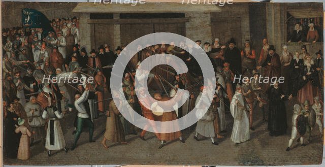 Procession of the League on Ile de la Cite, just outside Notre-Dame, c1590. Creator: Francois Bunel.