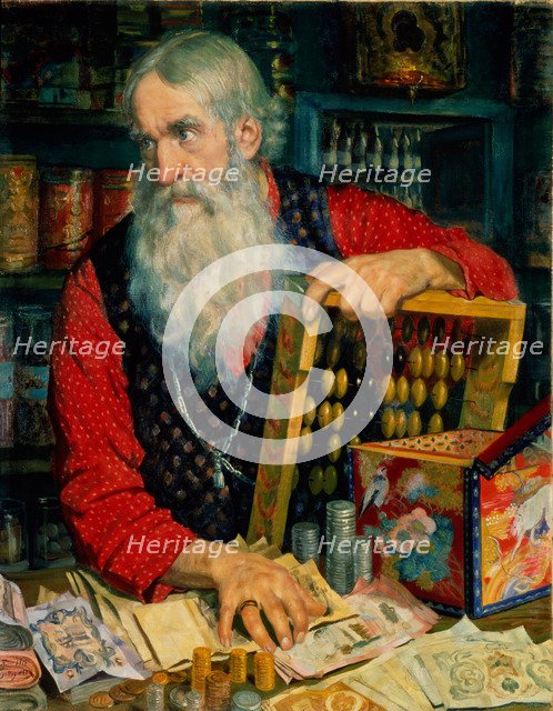 The Merchant (Old Man with Money), 1918. Artist: Kustodiev, Boris Michaylovich (1878-1927)