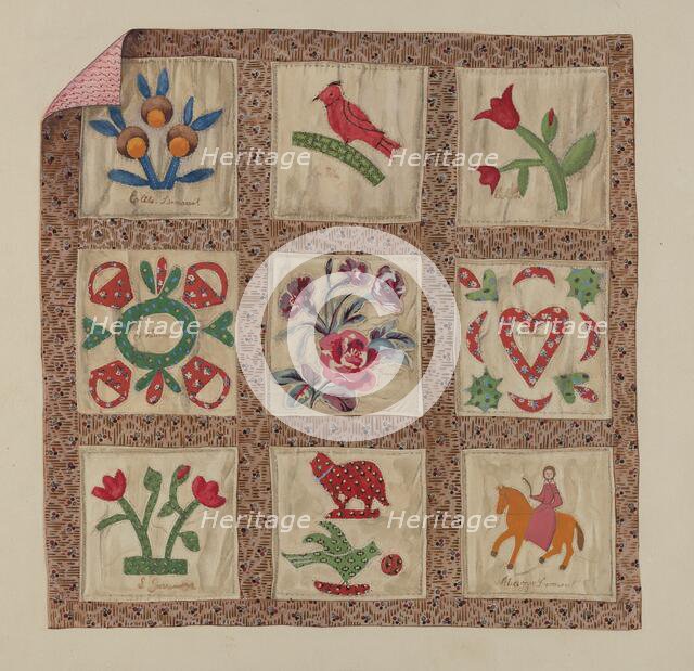 Doll Bed Applique Patchwork Quilt, c. 1937. Creator: Beverly Chichester.