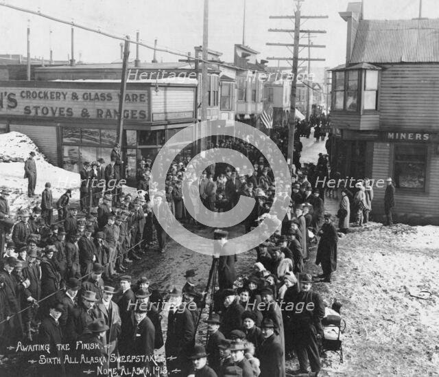 Awaiting the finish at the Sixth All Alaska Sweepstakes, 1913. Creator: Unknown.