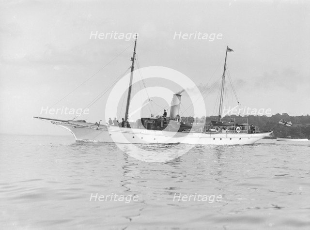 The steam yacht 'Morawel' under way, 1912. Creator: Kirk & Sons of Cowes.