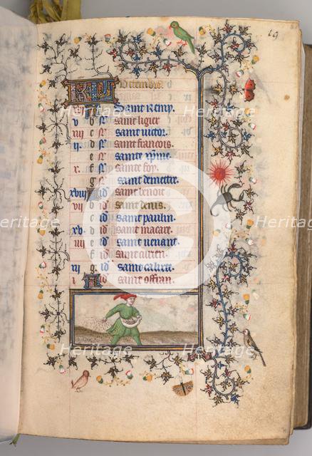 Hours of Charles the Noble, King of Navarre (1361-1425): fol. 10r, October, c. 1405. Creator: Master of the Brussels Initials and Associates (French).