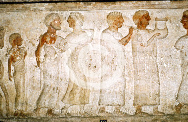 Etruscan Sarcophagus detail, Procession with Musicians, c5th century BC-4th century BC. Artist: Unknown.