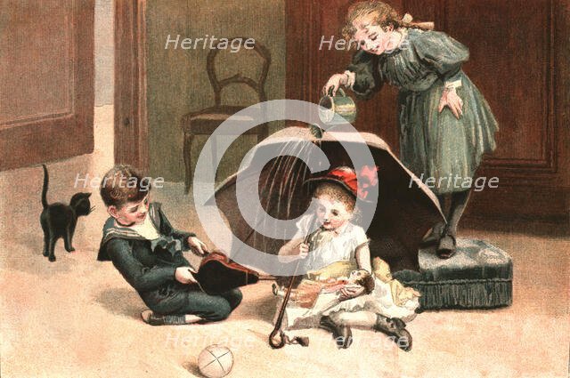 ''Playtime in the Nursery; "Just like a Real Wet Day"', 1890. Creator: Alice Mary Morgan.