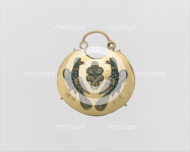 Temple Pendant with Two Birds Flanking a Tree of Life (front)..., Kievan Rus', 11th-12th century. Creator: Unknown.