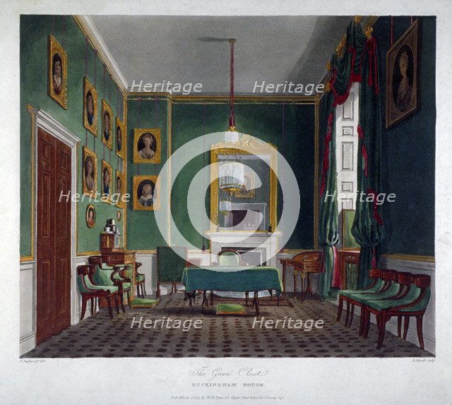 Interior view of the green closet in Buckingham House, Westminster, London, 1819. Artist: Daniel Havell