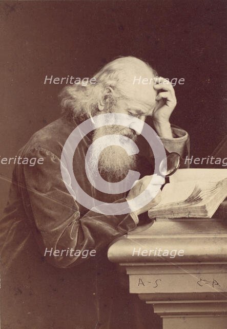 [Bearded Man with Magnifying Glass Examining a Manuscript], 1870s. Creator: Antoine-Samuel Adam-Salomon.