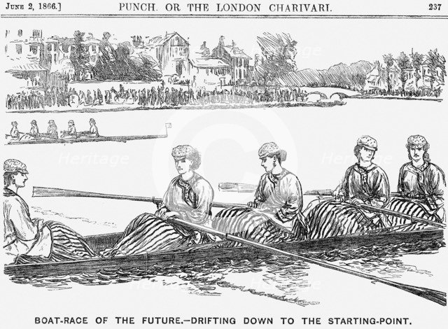 'Boat-Race of the Future - Drifiting Down to the Starting Point', 1866. Artist: Unknown