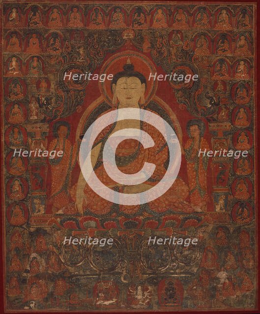 Shakyamuni with the Thirty-Five Buddhas of the Confession of Sins and the Eighteen Arhats, 15th cent Creator: Anon.