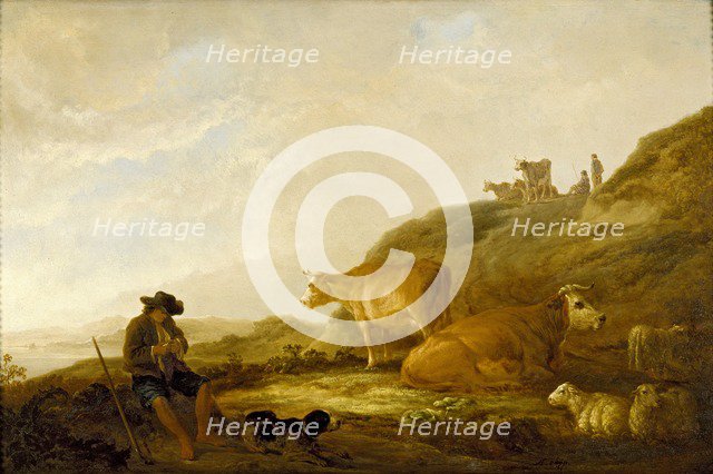 Seated Shepherd with Cows and Sheep in a Meadow, c1644. Artist: Aelbert Cuyp.
