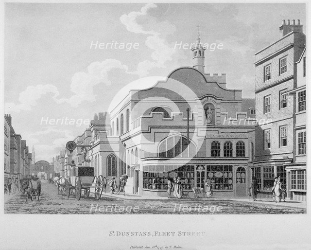 South-east view of the Church of St Dunstan in the West, Fleet Street, City of London, 1797. Artist: Anon
