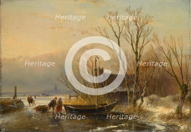 Winter Scene on the Ice with Wood Gatherers, 1849. Creator: Andreas Schelfhout.
