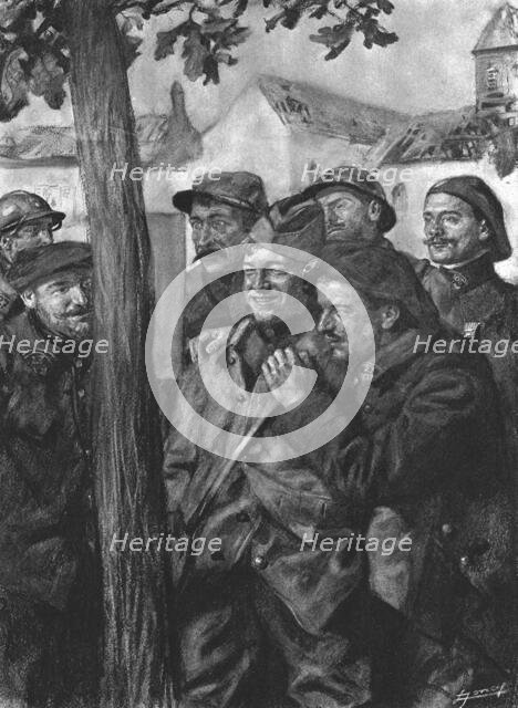 'La lecture au cantonnement d'un bon communique', 1916. Creator: Lucien Jonas.