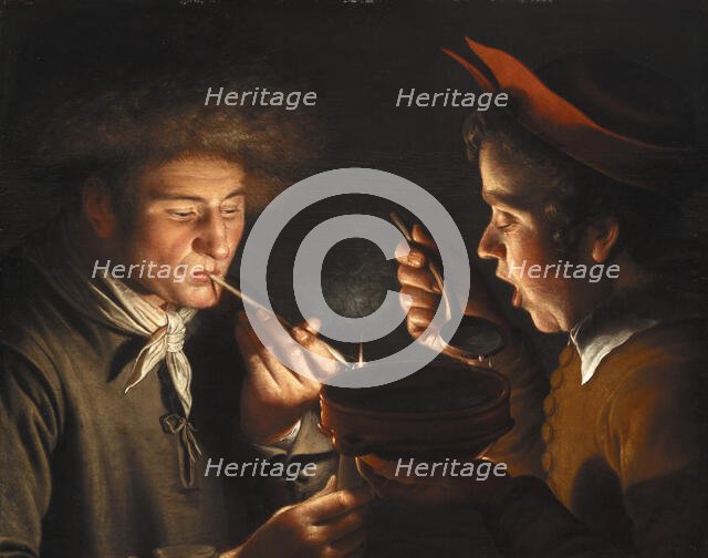 A Man Smoking and Another Man Eating by Candlelight, 1624. Creator: Willem Willemsz. van der Vliet.