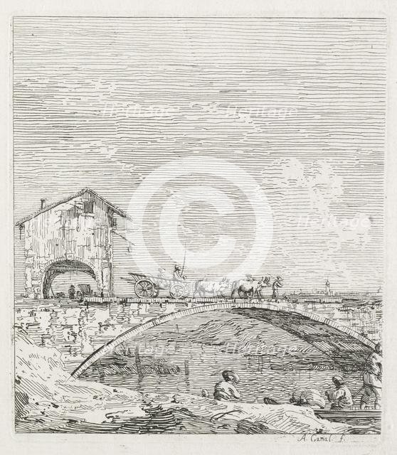 Views: A Wagon Passing over a Bridge, 1735-1746. Creator: Antonio Canaletto (Italian, 1697-1768).
