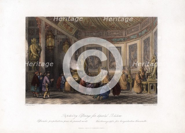 'Propitiatory Offerings for Departed Relatives', China, c1840.Artist: E Challis