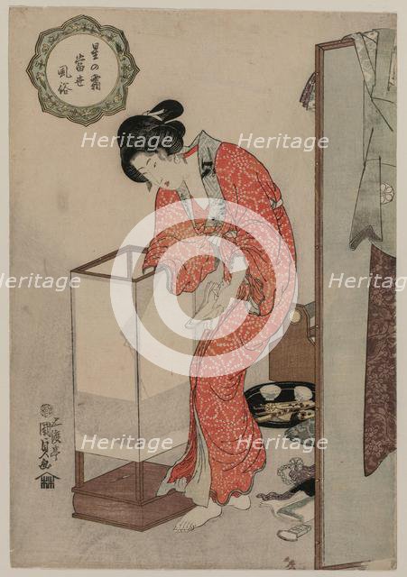 Woman Putting Out a Light (from the series Modern Customs: Frost Beneath the Stars), c. 1820. Creator: Utagawa Kunisada (Japanese, 1786-1865).