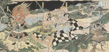 Warriors Fighting: A Battle of Demons of the Lower World (image 2 of 2), 18th-19th century. Creator: Katsukawa Shuntei.