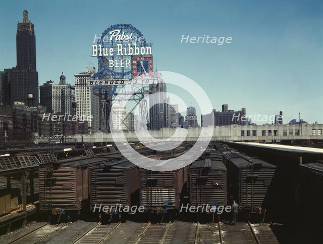 General view of part of the South Water Street freight...Illinois Central Railroad, Chicago, 1943. Creator: Jack Delano.