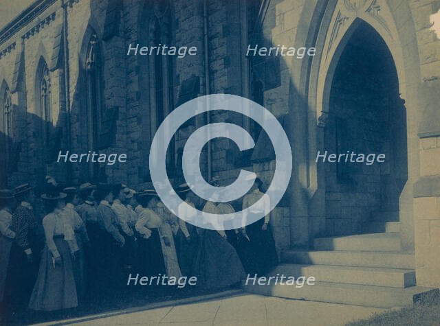 Group of young women at entrance of church, (1899?). Creator: Frances Benjamin Johnston.