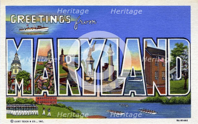 'Greetings from Maryland', postcard, 1939. Artist: Unknown