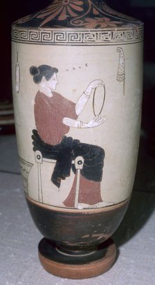 Greek vase painting of a seated woman, 5th century BC.