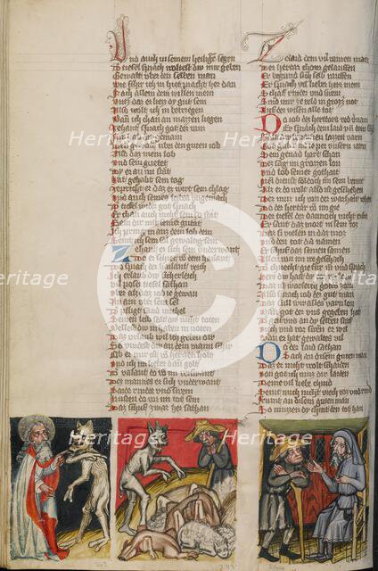 Satan Asks God to Give up his Protection of Job: Job's Cattle Die: The Shep..., about 1400-1410. Creator: Unknown.