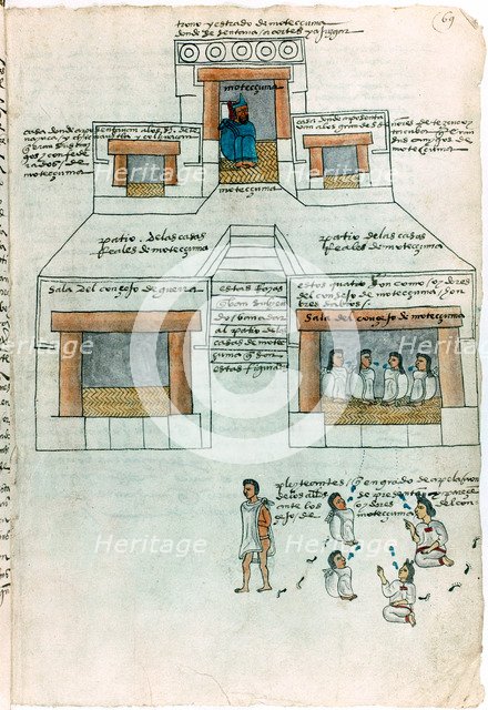 Montezuma II, last Aztec emperor, in his palace, early 16th century. Artist: Unknown