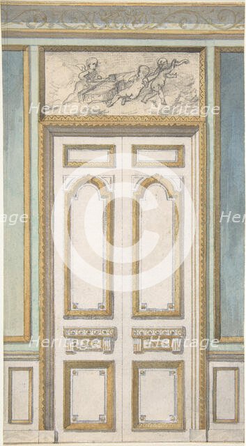 Design for Single Door and Overdoor Panel with Cupids Bearing a Violin, second half 19th century. Creators: Jules-Edmond-Charles Lachaise, Eugène-Pierre Gourdet.