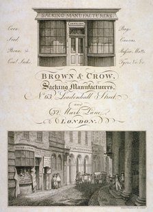 Shop front of Brown and Crow, sacking manufacturers, 32 Mark Lane, City of London, 1800. Artist: Samuel Rawle