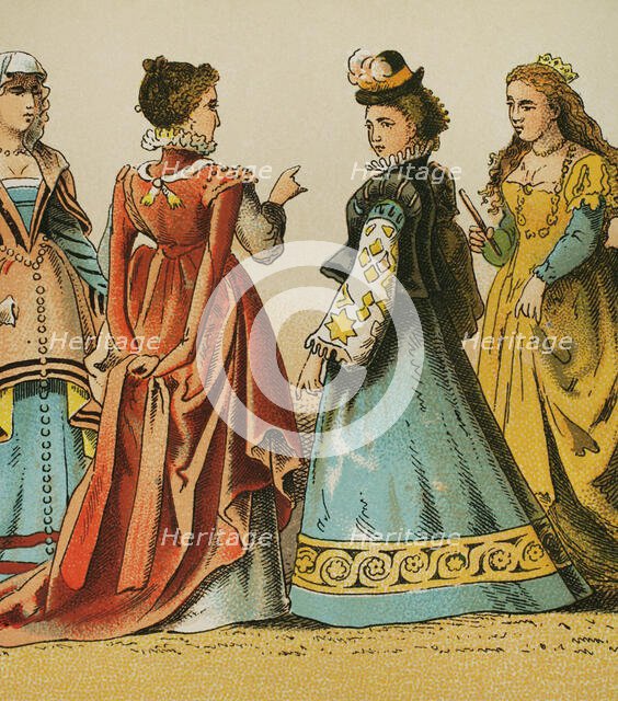 History of Italy: Madam's dresses, 1500-1600, (1881).  Creator: Unknown.