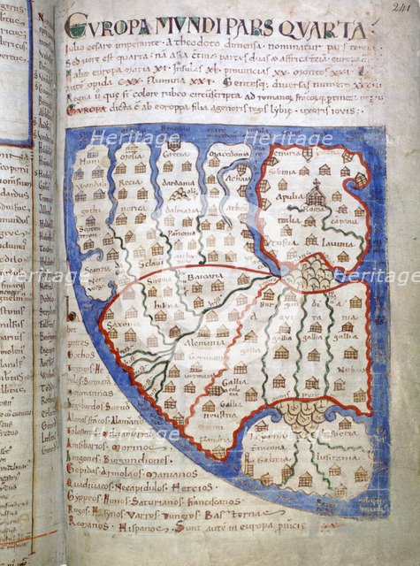 Map of Europe, a page from Liber Floridus, 12th century. Artist: Unknown