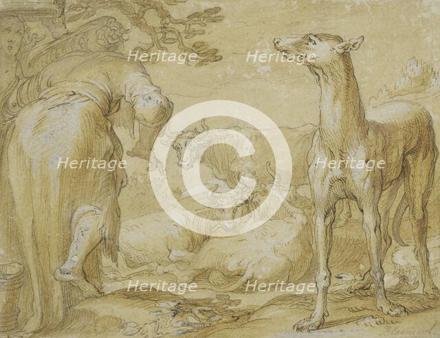 Landscape with two women, a greyhound and cattle. Creator: Unknown.
