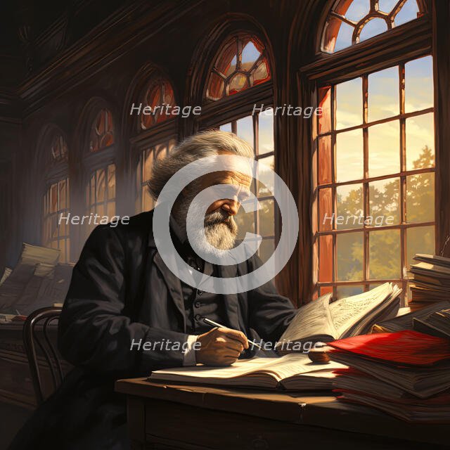 AI IMAGE - Portrait of Karl Marx studying, 1870s, (2023). Creator: Heritage Images.