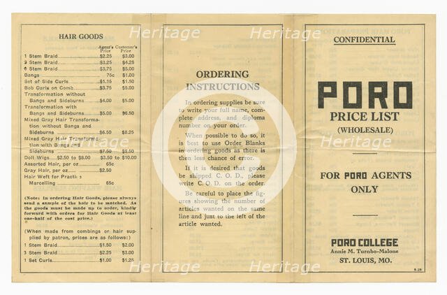 Price list for dealers of Poro products, 1915-1953    . Creator: Unknown.