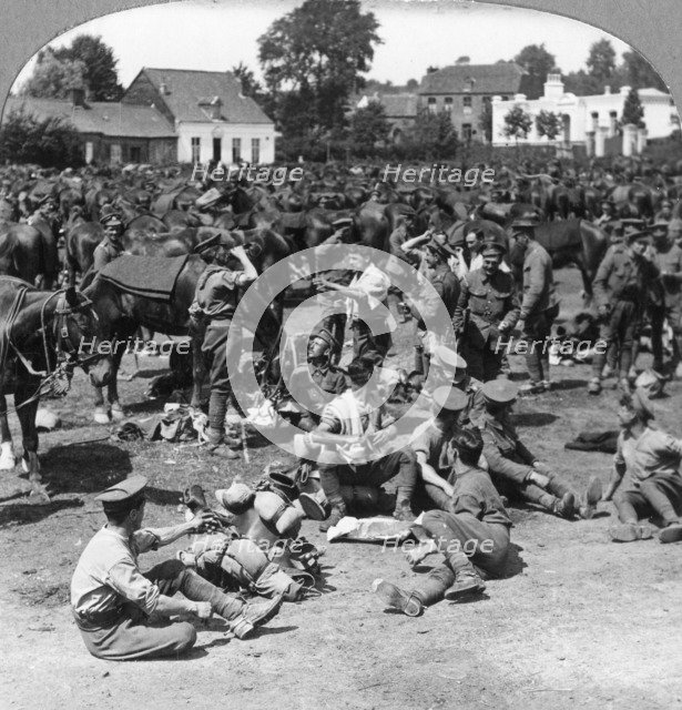 British cavalry troops resting in a French village, World War I, c1914-c1918. Artist: Realistic Travels Publishers