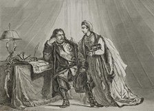 Russo-Turkish War: Catherine the Great suggests that husband Peter III surrender to the Turks, 1839. Creator: Augustin François Lemaitre.