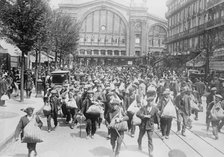 Belgian Reservists leaving Gare de l'Est [i.e., Gare du Nord], 1914. Creator: Bain News Service.