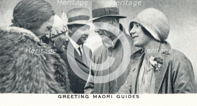 'Greeting Maori Guides', 1927 (1937). Artist: Unknown.