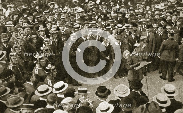 The Kaiser's proclamation of war being read out, Berlin, Germany, 4 August 1914. Artist: GPA