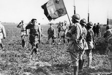 Field Marshal Sir Douglas Haig saluting an Infantry flag, WWI, c1914-c1918. Artist: Unknown