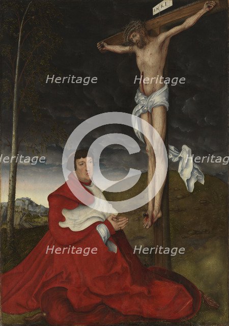 Cardinal Albrecht of Brandenburg kneeling before Christ on the cross, ca 1521-1525.