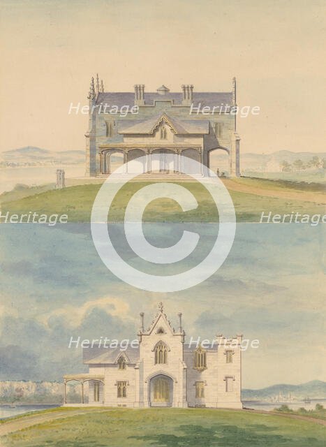 Knoll for William and Philip R. Paulding, Tarrytown (south and east [front] elevations), 1838. Creator: Alexander Jackson Davis.