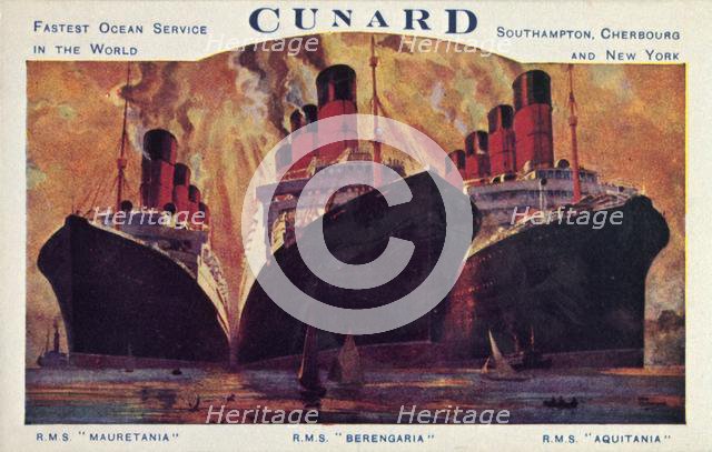 Cunard ocean liners, 1920s. Creator: Unknown.