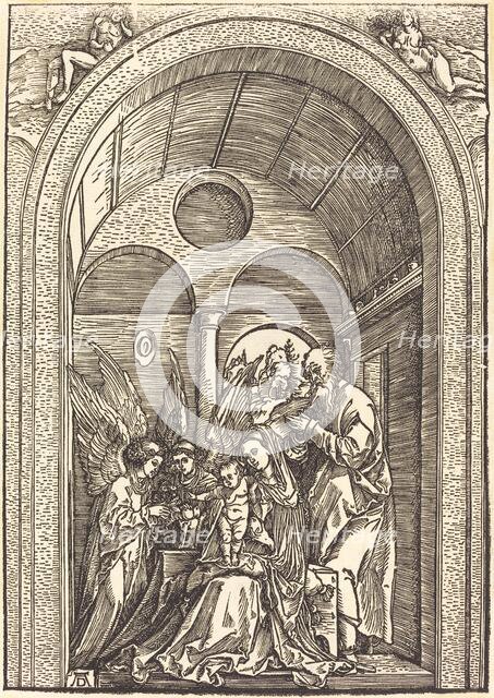 The Holy Family with Two Angels in a Vaulted Hall, c. 1504. Creator: Albrecht Durer.